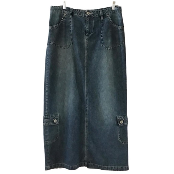 Vintage Union Bay Long Denim Jean Skirt With Slit Junior Size 13 - Picture 1 of 10